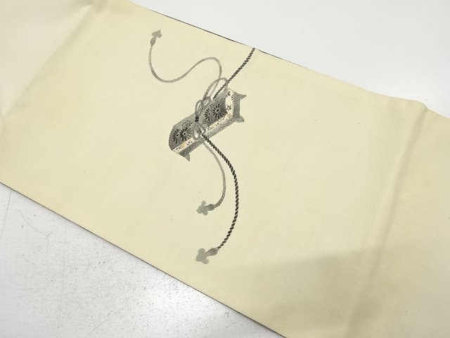 アンティーク　作家物　手織り紬　手描き　手箱模様袋帯（材料）